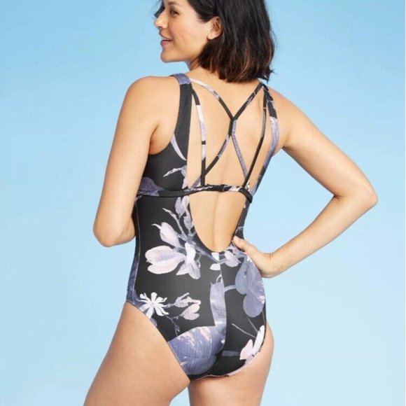 All In Motion One Piece Swimsuit S M L Floral Sun Protection UPF 50+ - Picture 3 of 9
